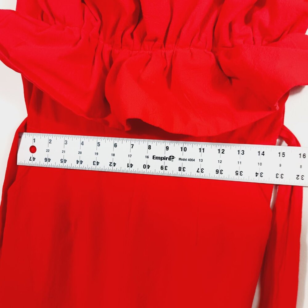 Ambition, Med., Red Strapless Linen Blend Jumpsuit W/ Ruffled Top, Calf Length - Picture 9 of 13